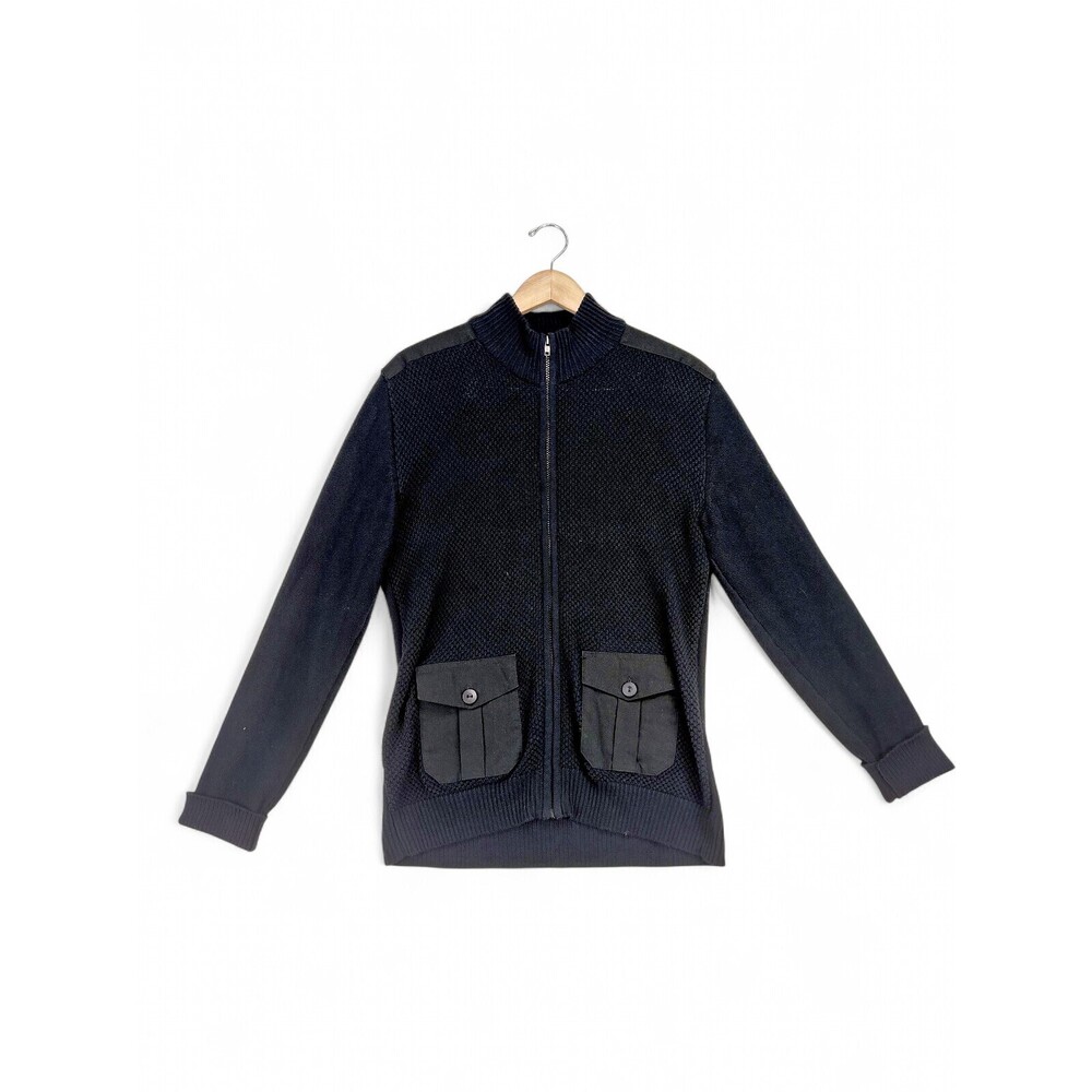 American Rag Zip-Up Mock Neck‎ Sweater M Black Textured Knit